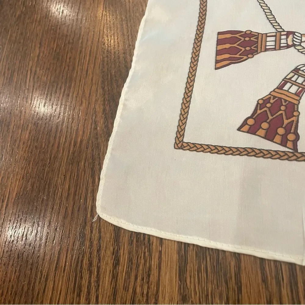 White & Tan Equestrian Printed Square Scarf Kerchief